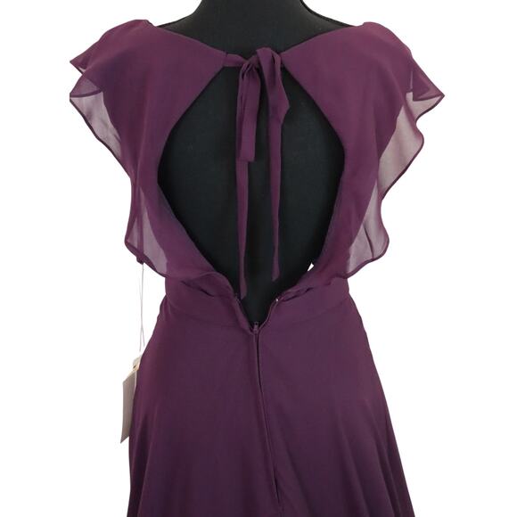 NWT Morilee Eggplant Purple Dress Gown Long Maxi Ruffle Flutter Chiffon 0 Formal - Picture 6 of 9